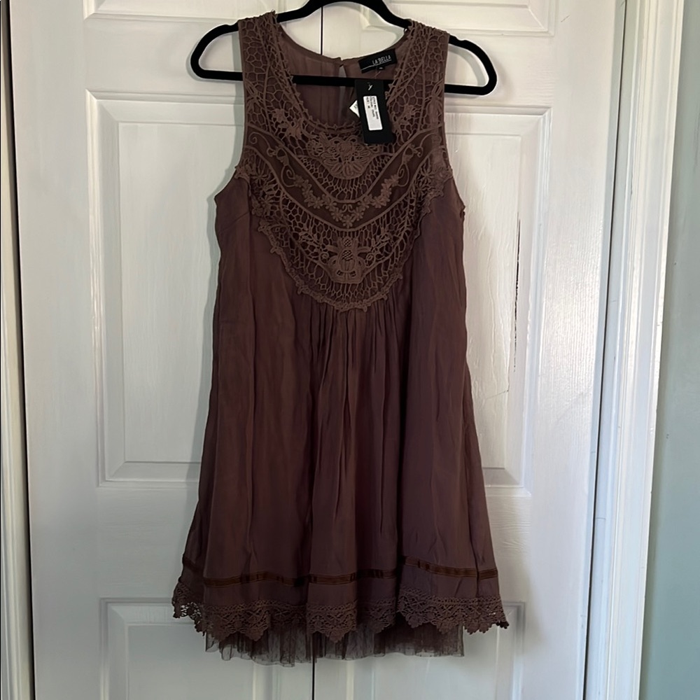 New La Belle Brown Sleeveless Scoop Neck Sundress